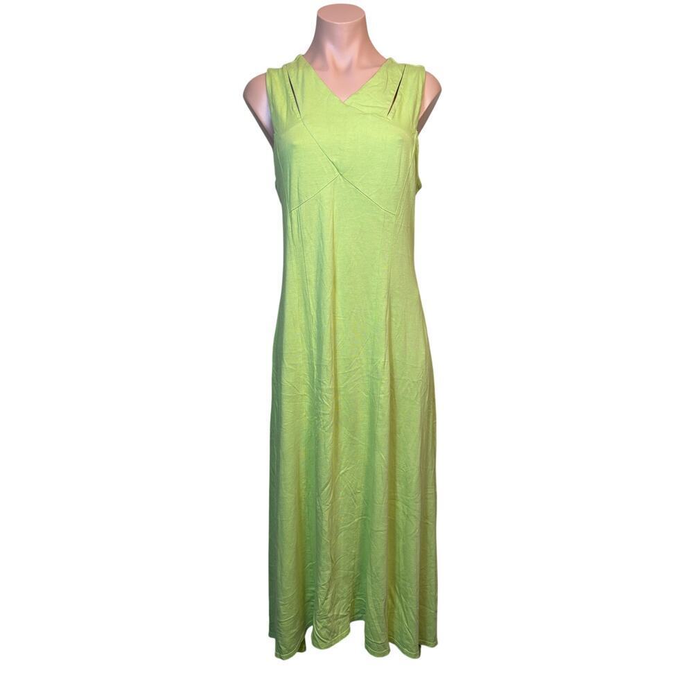Soft Surroundings Lime Green Maxi Dress Medium Sleeveless Stretch Resort Travel